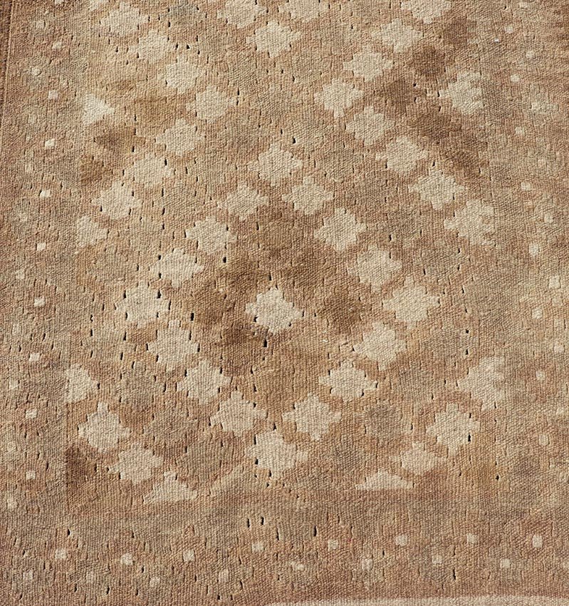 Vintage Turkish Tribal Kilim Runner with Warm Earth Tones and Geometric Patterns - Keivan Woven ArtsEN - 15425Rug