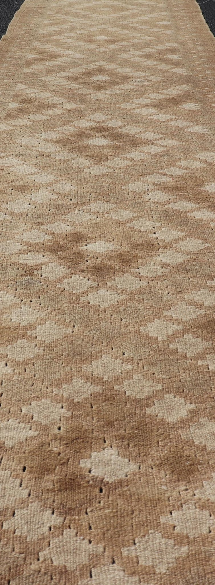 Vintage Turkish Tribal Kilim Runner with Warm Earth Tones and Geometric Patterns - Keivan Woven ArtsEN - 15425Rug
