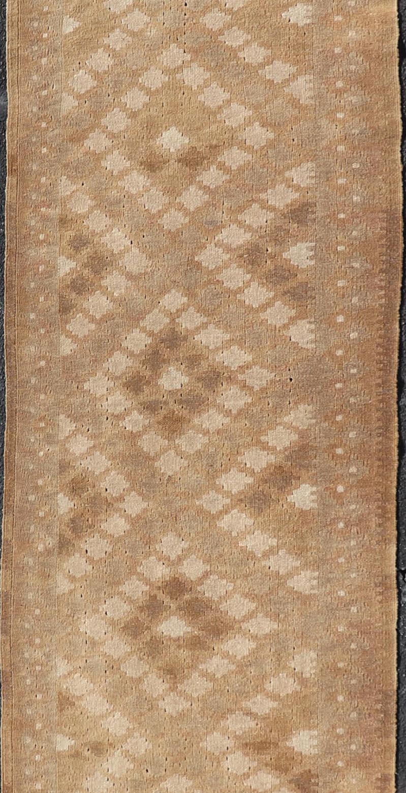 Vintage Turkish Tribal Kilim Runner with Warm Earth Tones and Geometric Patterns - Keivan Woven ArtsEN - 15425Rug