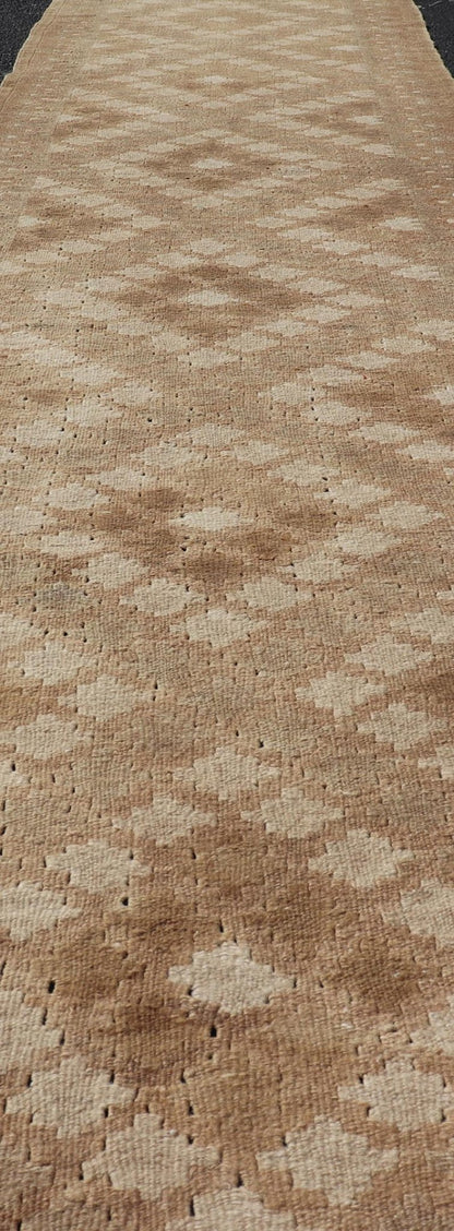 Vintage Turkish Tribal Kilim Runner with Warm Earth Tones and Geometric Patterns - Keivan Woven ArtsEN - 15425Rug