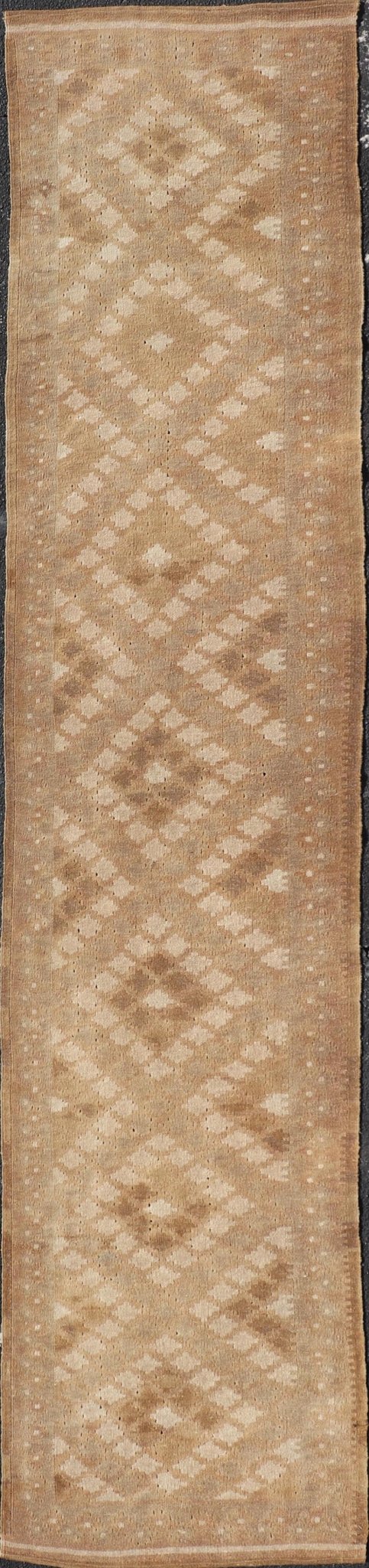 Vintage Turkish Tribal Kilim Runner with Warm Earth Tones and Geometric Patterns - Keivan Woven ArtsEN - 15425Rug