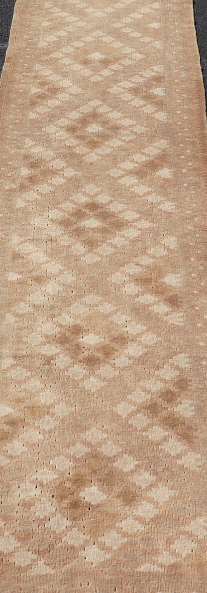 Vintage Turkish Tribal Kilim Runner with Warm Earth Tones and Geometric Patterns - Keivan Woven ArtsEN - 15425Rug