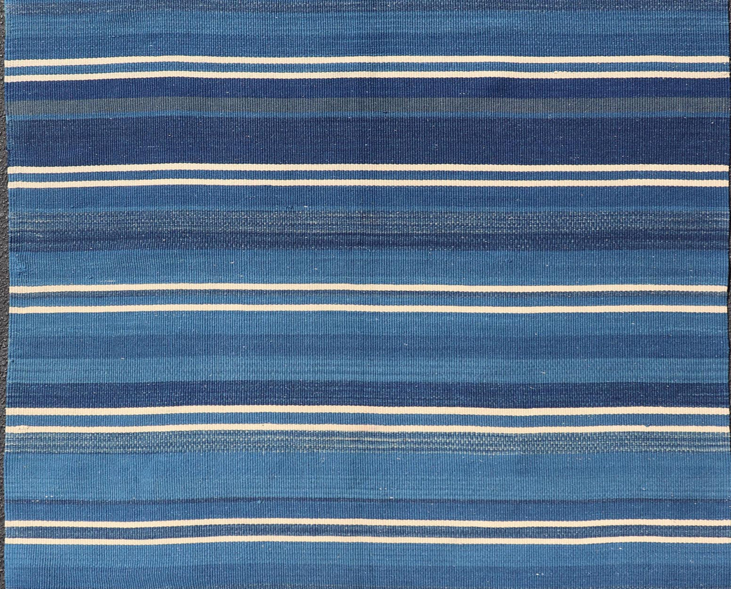 Turkish Flat - Weave Kilim in Navy Blue and Ivory In Striped Design. Keivan Woven Arts / rug EN - 15523, country of origin / type: Turkey / Kilim, circa 1950 Measures: 4'5 x 5'10 This vintage Turkish Kilim rug features a contemporary geometric strip... - Keivan Woven ArtsEN - 15523 - 23619Rug