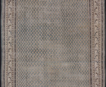 Antique Persian Tabriz Rug in Teal Blue, Salmon & Brown. Keivan Woven Arts / rug EN - 15558, country of origin / type: Persian / Tabriz, circa Early - 20th century. Measures: 6'0 x 9'2 This Tabriz rug features an intricate and detailed border... - Keivan Woven ArtsEN - 15558 - 24766
