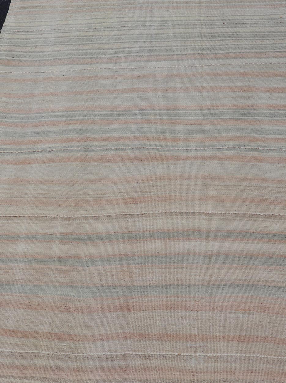 Vintage Turkish Kilim Rug with Soft Pastel Stripes and Earthy Tones - Keivan Woven ArtsEN - 15594Rug