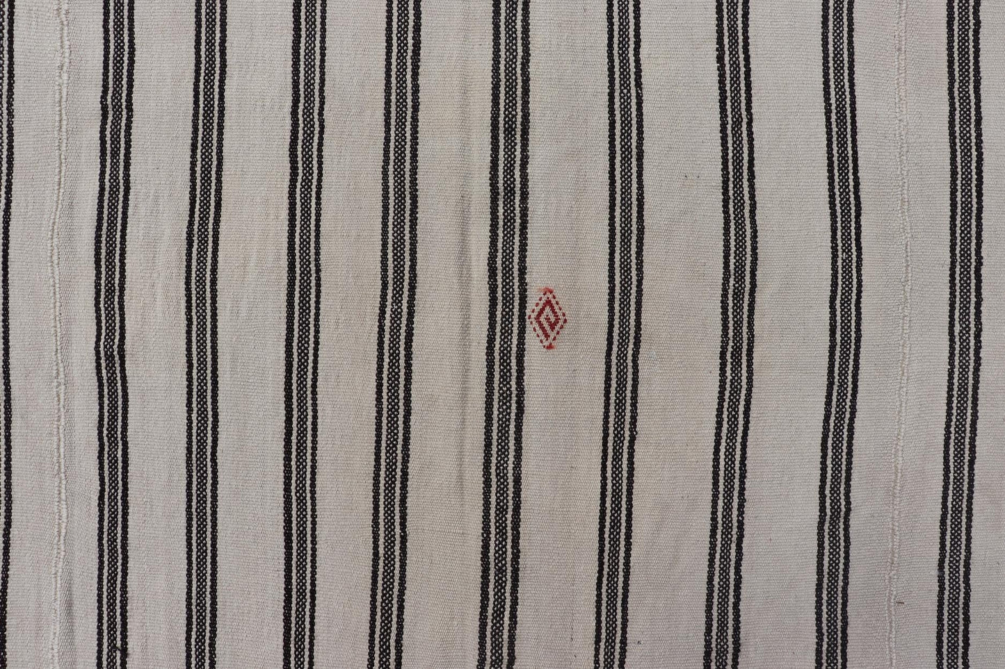Vintage Turkish Kilim Rug with Classic Black and White Stripes and Subtle Accents - Keivan Woven ArtsEN - 15597Rug