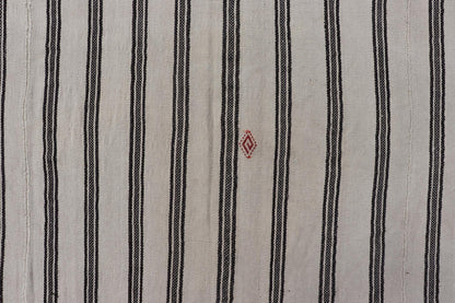Vintage Turkish Kilim Rug with Classic Black and White Stripes and Subtle Accents - Keivan Woven ArtsEN - 15597Rug