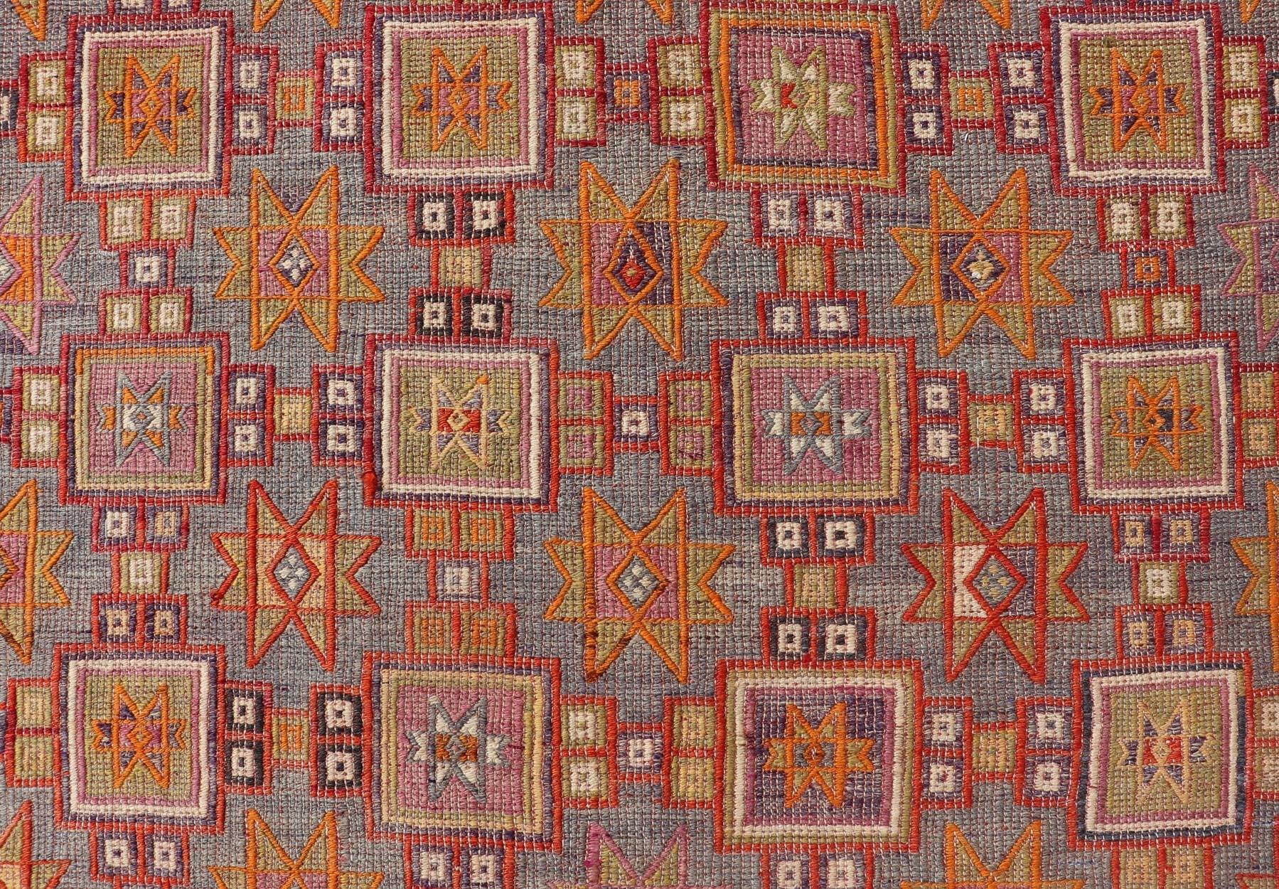 Vintage Turkish Kilim Rug with Intricate Geometric Motifs and Vibrant Hues - Keivan Woven ArtsEN - 15776Rug