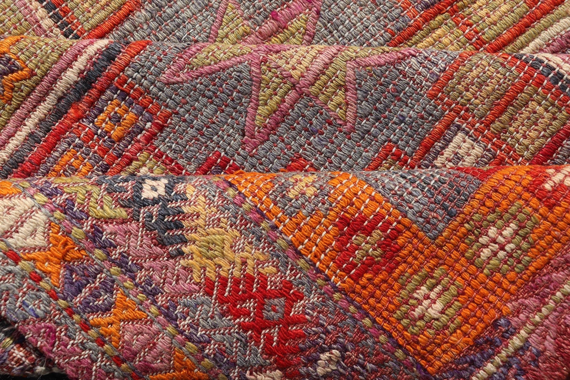 Vintage Turkish Kilim Rug with Intricate Geometric Motifs and Vibrant Hues - Keivan Woven ArtsEN - 15776Rug