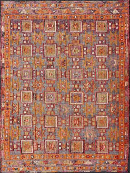 Vintage Turkish Kilim Rug with Intricate Geometric Motifs and Vibrant Hues - Keivan Woven ArtsEN - 15776Rug