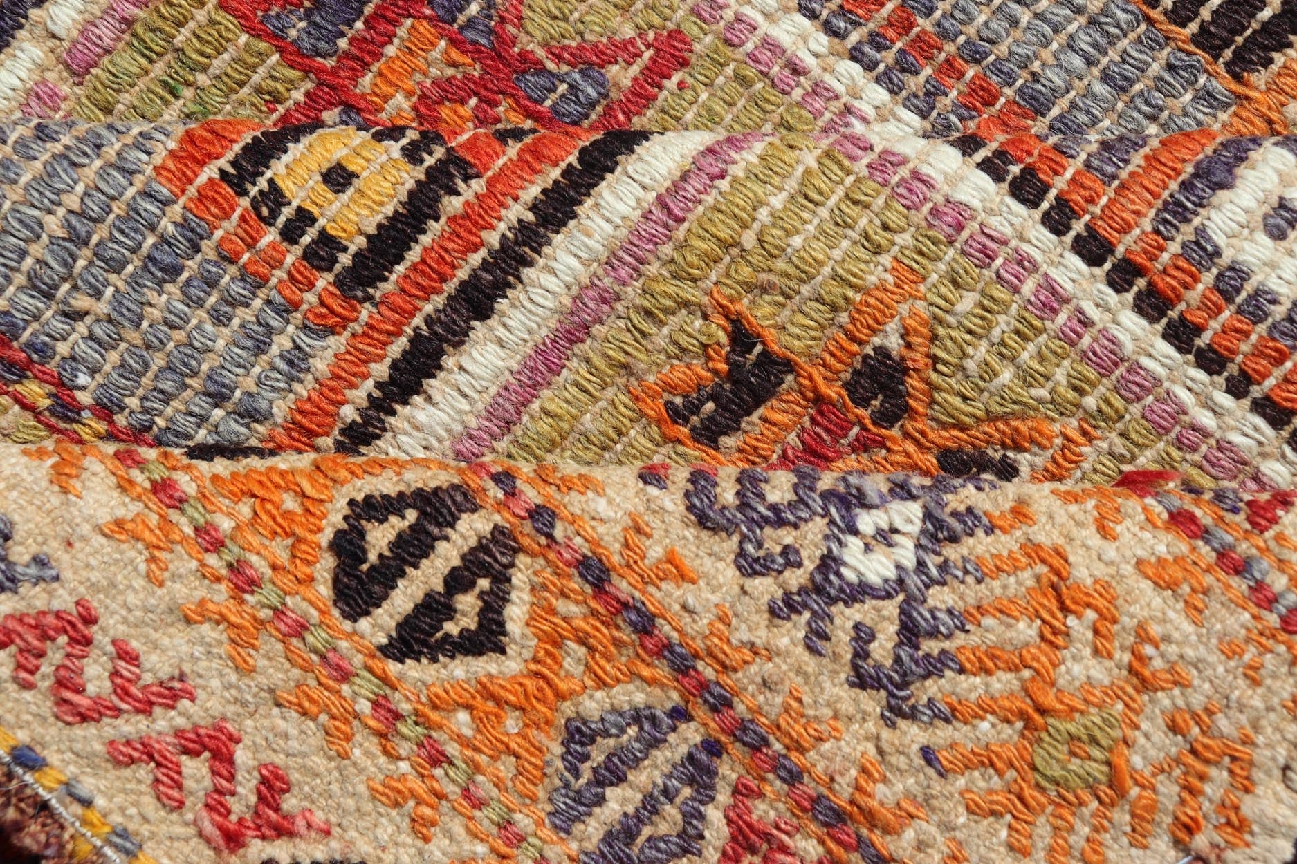 Vibrant Vintage Turkish Kilim Rug with Intricate Geometric Patterns and Rich Hues - Keivan Woven ArtsEN - 15778Rug