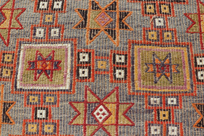 Vibrant Vintage Turkish Kilim Rug with Intricate Geometric Patterns and Rich Hues - Keivan Woven ArtsEN - 15778Rug