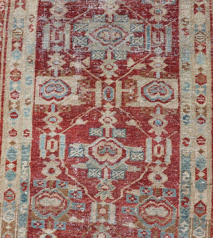 Long Persian Heriz in Geometric Design by Keivan Woven Arts Measures: 2'9 x 14'10 Persian Heriz rugs originate from the Heriz region in Northwestern Iran. This exquisite Heriz runner is a stunning example of Persian craftsmanship. This... - Keivan Woven ArtsEN - 15798 - 26682