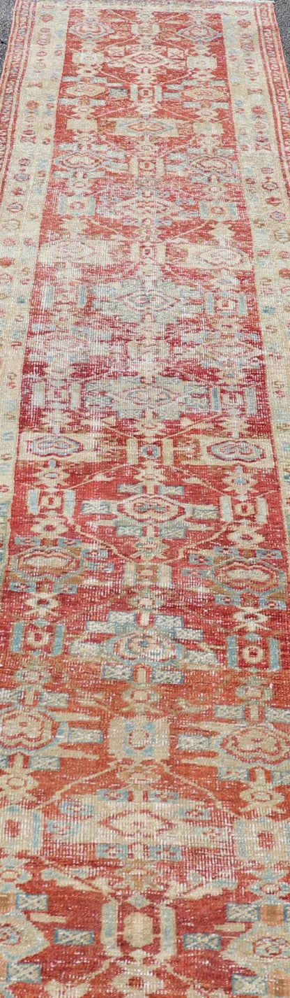 Long Persian Heriz in Geometric Design by Keivan Woven Arts Measures: 2'9 x 14'10 Persian Heriz rugs originate from the Heriz region in Northwestern Iran. This exquisite Heriz runner is a stunning example of Persian craftsmanship. This... - Keivan Woven ArtsEN - 15798 - 26682