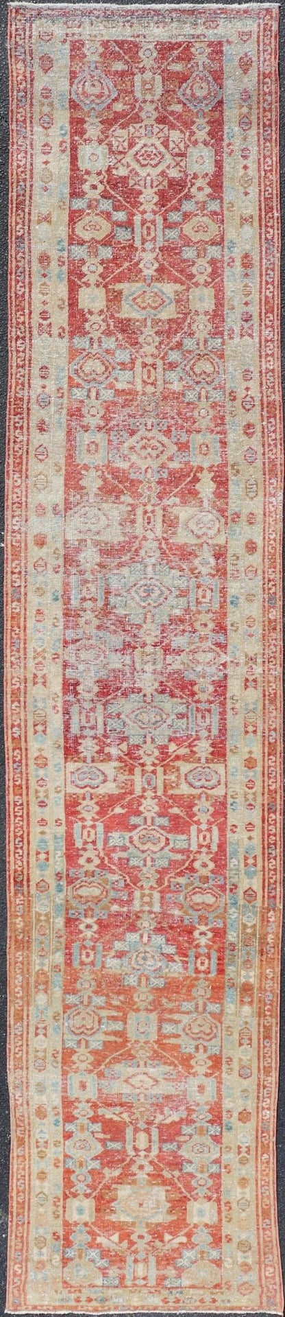 Long Persian Heriz in Geometric Design by Keivan Woven Arts Measures: 2'9 x 14'10 Persian Heriz rugs originate from the Heriz region in Northwestern Iran. This exquisite Heriz runner is a stunning example of Persian craftsmanship. This... - Keivan Woven ArtsEN - 15798 - 26682