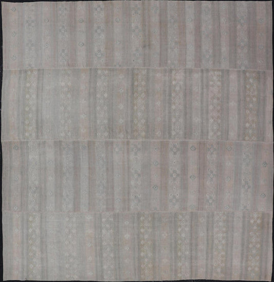 Vintage Turkish Square Kilim Rug in Soft Pastel Tones with Intricate Patterns - Keivan Woven ArtsEN - 15809Rug