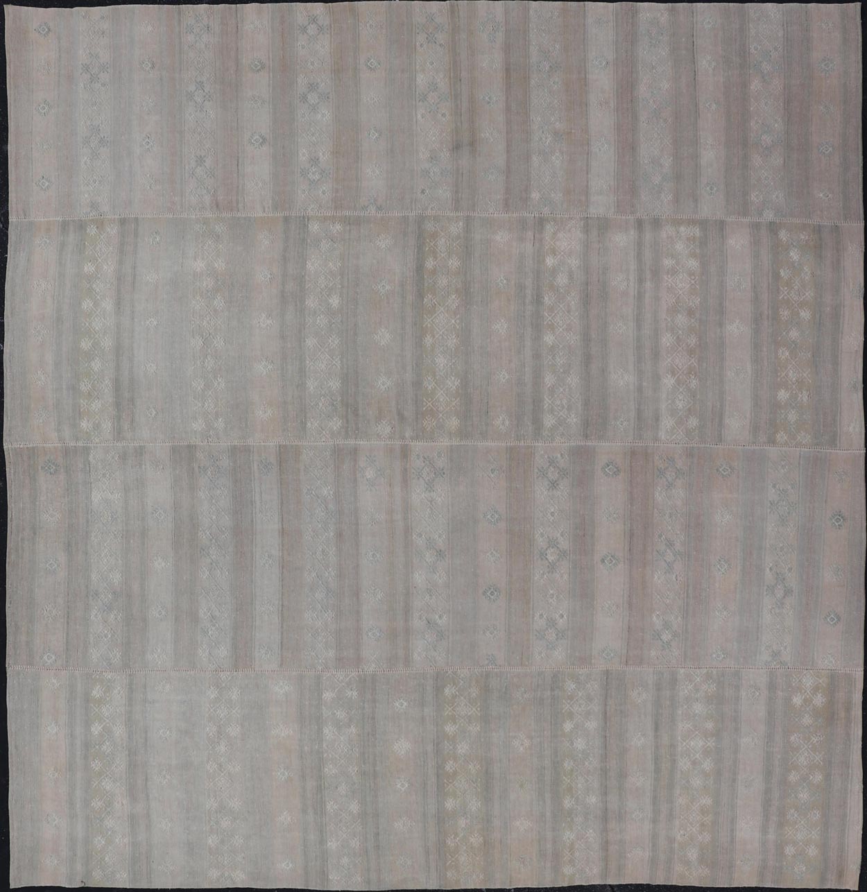 Vintage Turkish Square Kilim Rug in Soft Pastel Tones with Intricate Patterns - Keivan Woven ArtsEN - 15809Rug