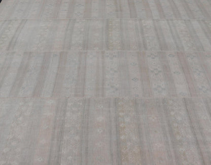 Vintage Turkish Square Kilim Rug in Soft Pastel Tones with Intricate Patterns - Keivan Woven ArtsEN - 15809Rug