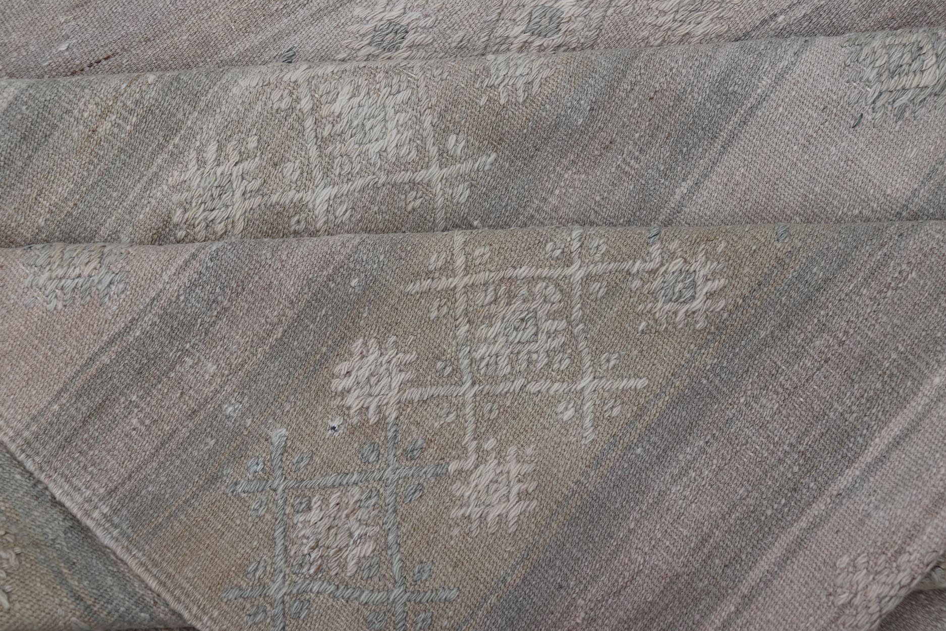 Vintage Turkish Square Kilim Rug in Soft Pastel Tones with Intricate Patterns - Keivan Woven ArtsEN - 15809Rug