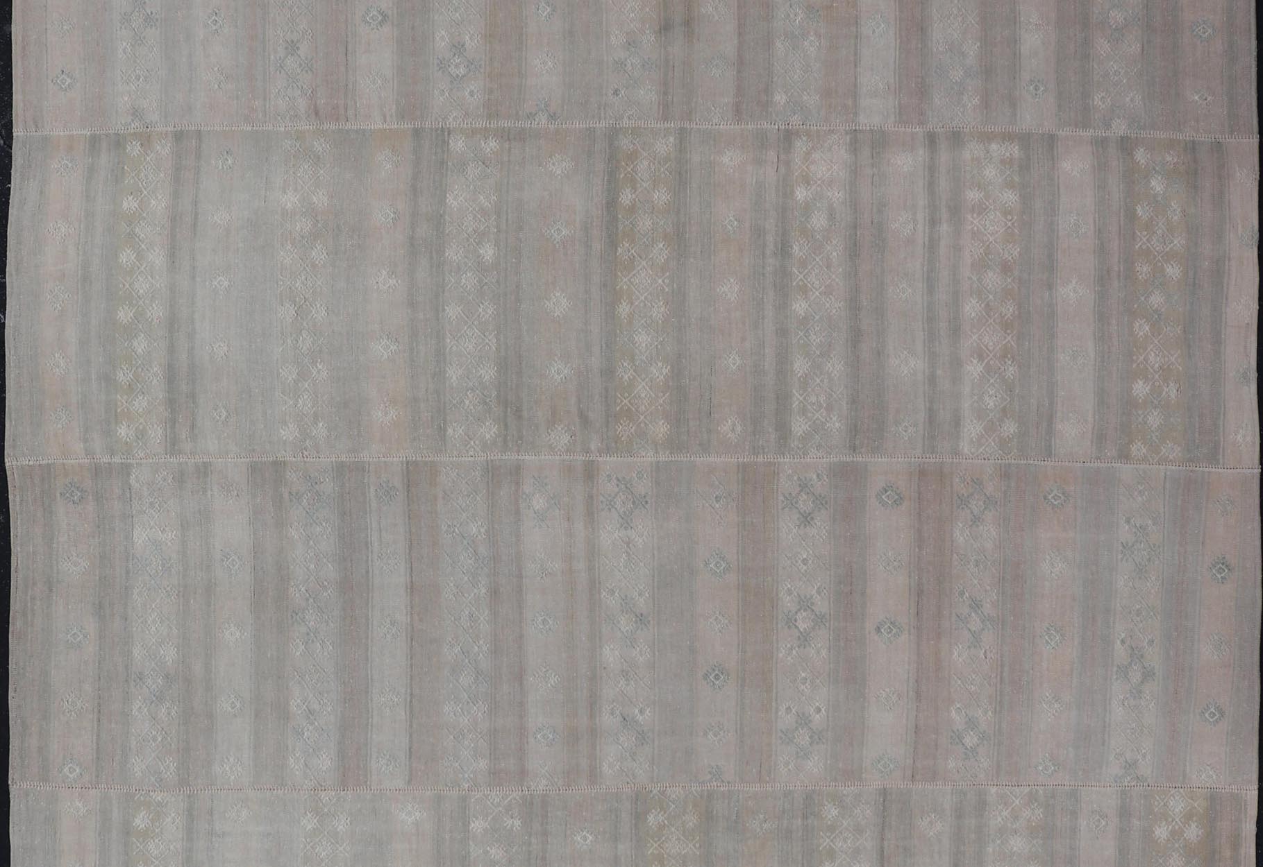 Vintage Turkish Square Kilim Rug in Soft Pastel Tones with Intricate Patterns - Keivan Woven ArtsEN - 15809Rug