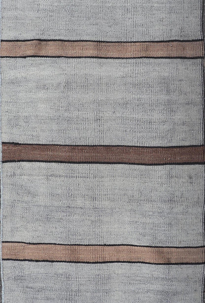 Vintage Turkish Kilim Rug with Earthy Brown and Gray Stripes - Keivan Woven ArtsEN - 15867Rug