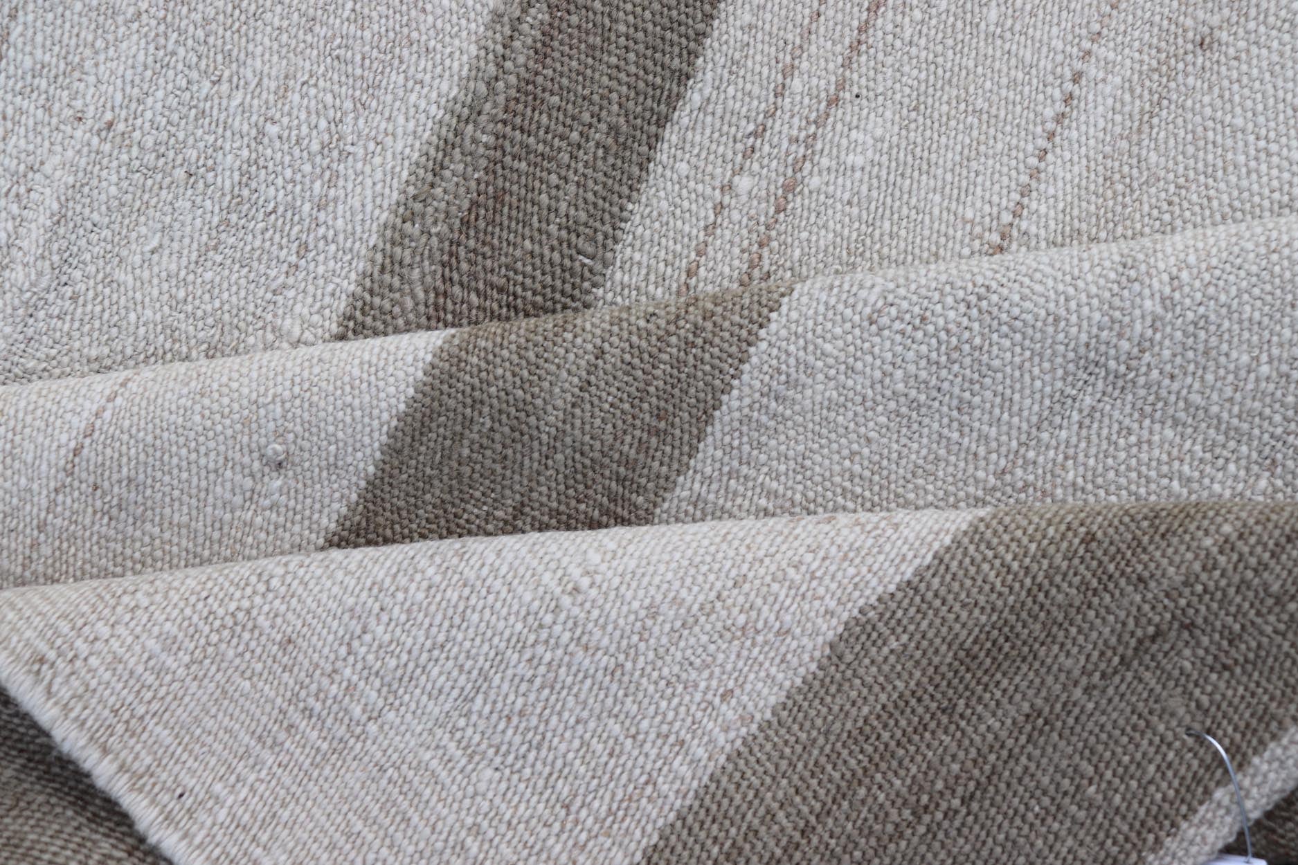 Neutral Toned Vintage Turkish Kilim Rug with Broad Stripes - Keivan Woven ArtsEN - 15884Rug