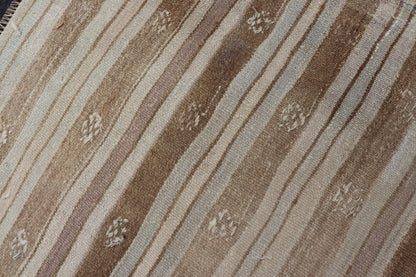 Warm Toned Vintage Turkish Kilim Runner with Beige and Brown Stripes - Keivan Woven ArtsEN - 15885Rug