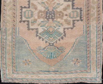Vintage Turkish Oushak Rug with All - Over Sub - Geometric Medallion Design Keivan Woven Arts / rug EN - 15907, country of origin / type: Turkey / Oushak, circa 1950 Measures: 2'1 x 2'10 - Keivan Woven ArtsEN - 15907 - 24067Rug