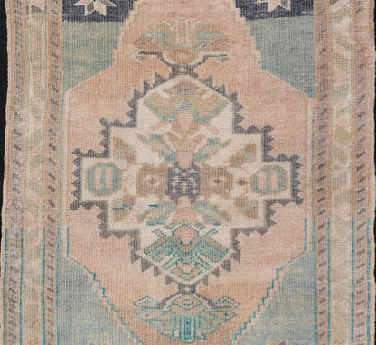 Vintage Turkish Oushak Rug with All - Over Sub - Geometric Medallion Design Keivan Woven Arts / rug EN - 15907, country of origin / type: Turkey / Oushak, circa 1950 Measures: 2'1 x 2'10 - Keivan Woven ArtsEN - 15907 - 24067Rug