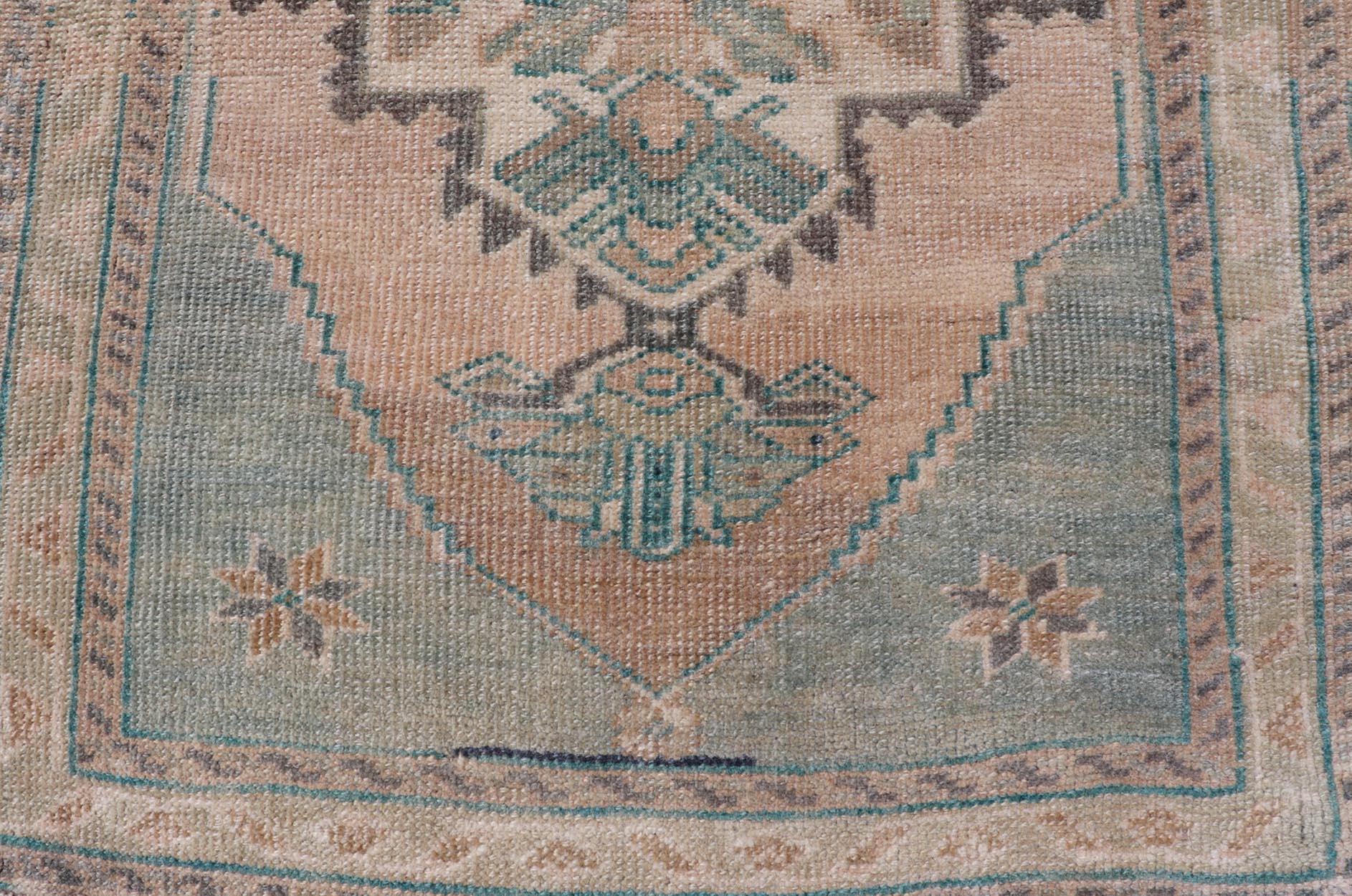 Vintage Turkish Oushak Rug with All - Over Sub - Geometric Medallion Design Keivan Woven Arts / rug EN - 15907, country of origin / type: Turkey / Oushak, circa 1950 Measures: 2'1 x 2'10 - Keivan Woven ArtsEN - 15907 - 24067Rug