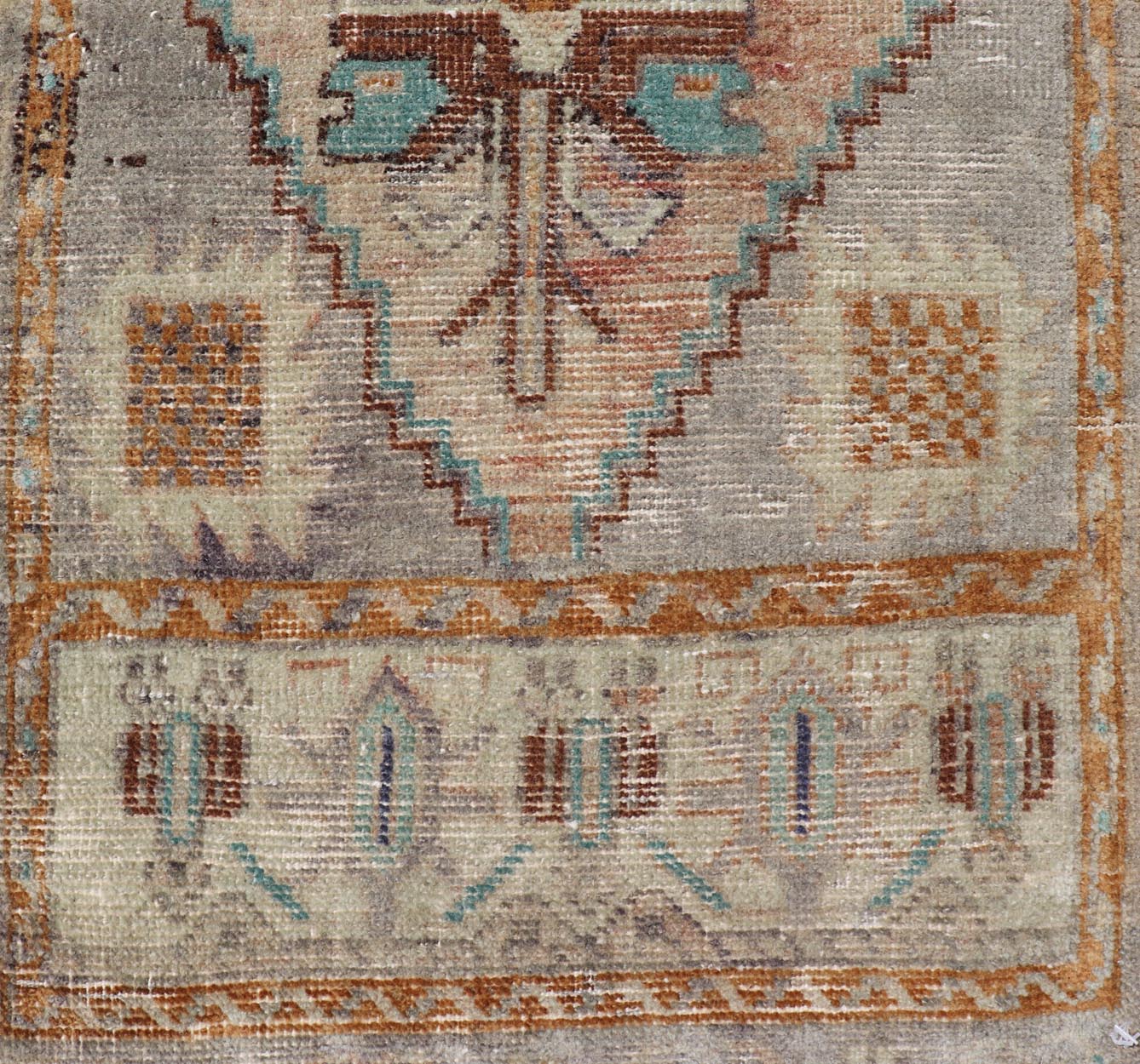 Vintage Turkish Oushak Rug with All - Over Sub - Geometric Medallion Design Keivan Woven Arts / rug EN - 15909, country of origin / type: Turkey / Oushak, circa 1950 Measures: 1'4 x 3'9 Small Turkish small size in multi colors and sub Geo... - Keivan Woven ArtsEN - 15909 - 24079Rug