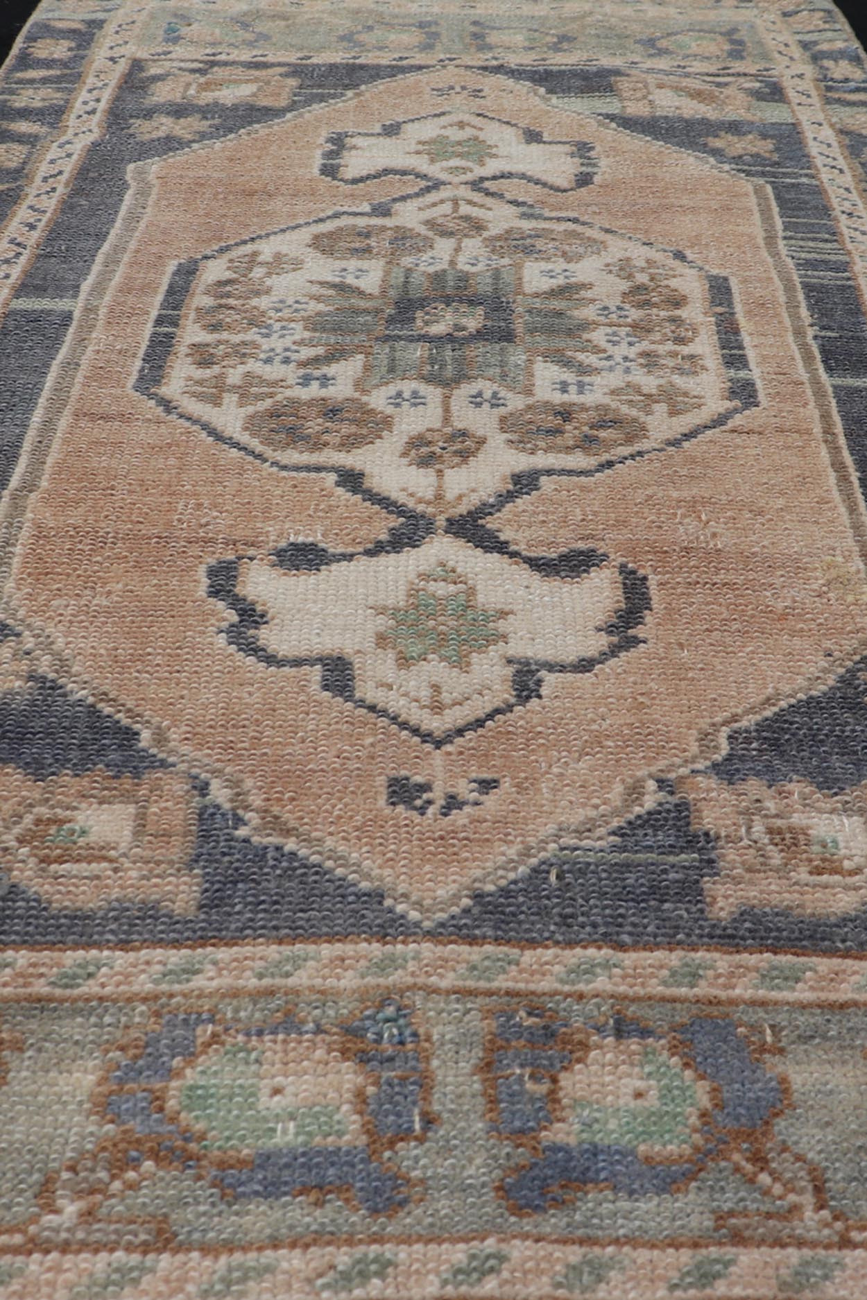 Vintage Turkish Oushak Rug with All - Over Sub - Geometric Medallion Design Keivan Woven Arts / rug EN - 15917, country of origin / type: Turkey / Oushak, circa 1950 Measures: 1'8 x 3'3 - Keivan Woven ArtsEN - 15917 - 24091Rug
