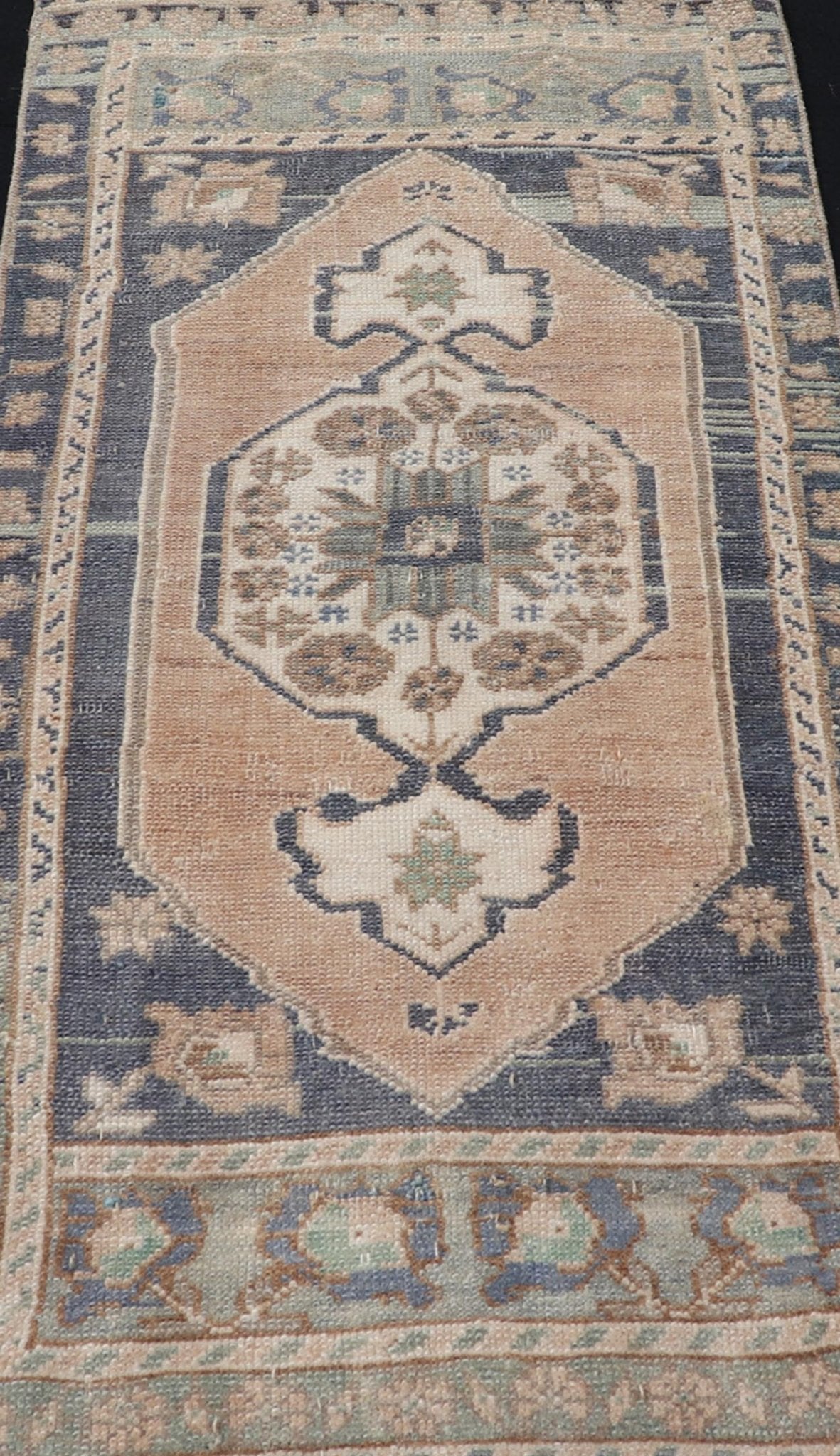Vintage Turkish Oushak Rug with All - Over Sub - Geometric Medallion Design Keivan Woven Arts / rug EN - 15917, country of origin / type: Turkey / Oushak, circa 1950 Measures: 1'8 x 3'3 - Keivan Woven ArtsEN - 15917 - 24091Rug
