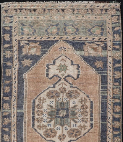 Vintage Turkish Oushak Rug with All - Over Sub - Geometric Medallion Design Keivan Woven Arts / rug EN - 15917, country of origin / type: Turkey / Oushak, circa 1950 Measures: 1'8 x 3'3 - Keivan Woven ArtsEN - 15917 - 24091Rug