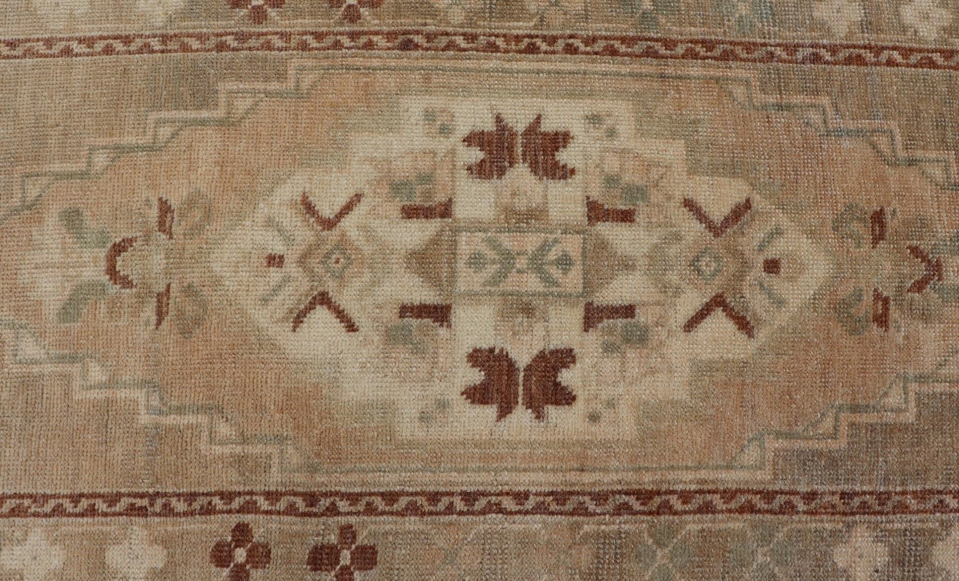 Vintage Turkish Oushak Rug in Teal Color with Geometric Medallion Design, Keivan Woven Arts / rug/ EN - 15919, country of origin / type: Turkey / Oushak, circa 1950 Measures: 1'10 x 3'6 Vintage Turkish Yasick Rug with Sub - Geometric Medallio... - Keivan Woven ArtsEN - 15919 - 24097Rug