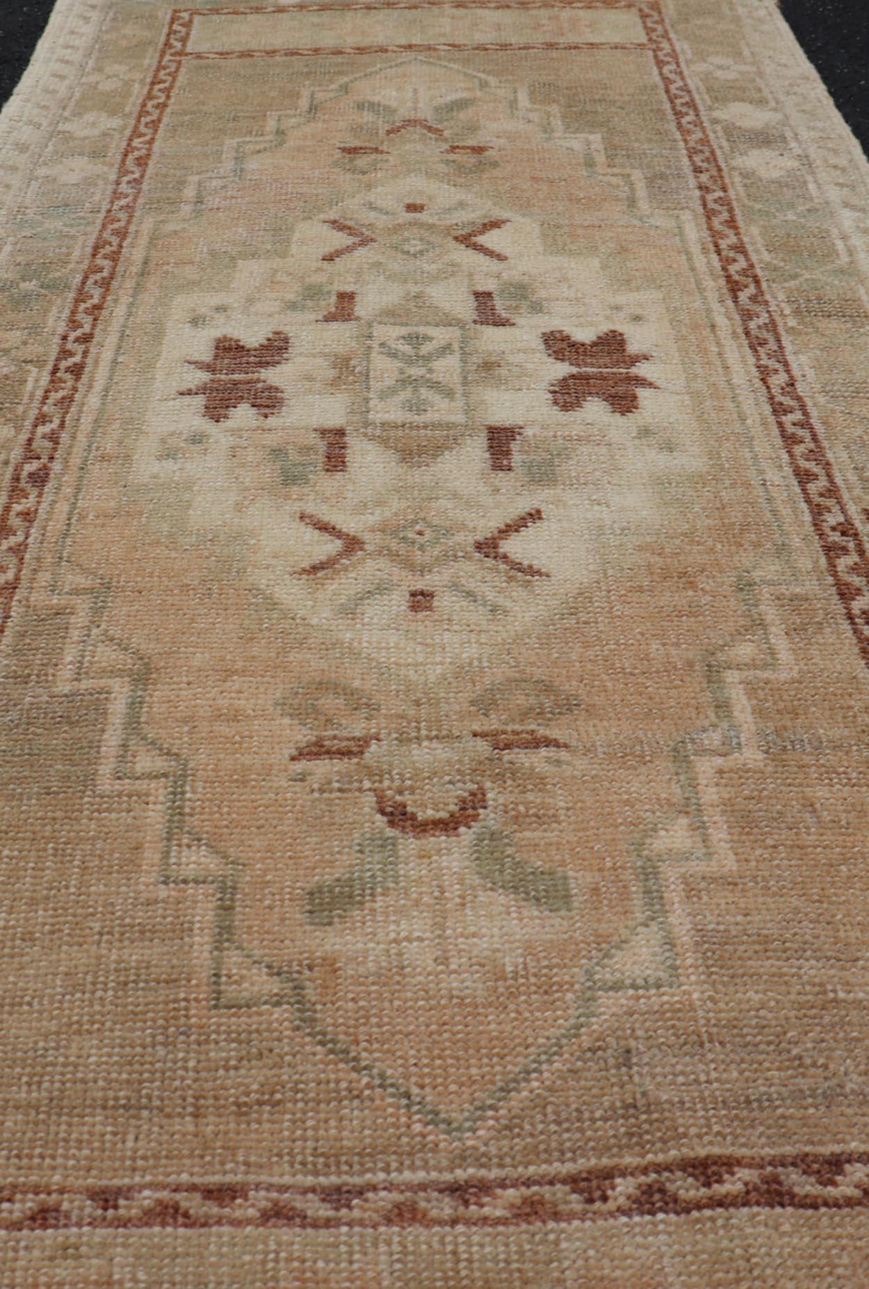 Vintage Turkish Oushak Rug in Teal Color with Geometric Medallion Design, Keivan Woven Arts / rug/ EN - 15919, country of origin / type: Turkey / Oushak, circa 1950 Measures: 1'10 x 3'6 Vintage Turkish Yasick Rug with Sub - Geometric Medallio... - Keivan Woven ArtsEN - 15919 - 24097Rug