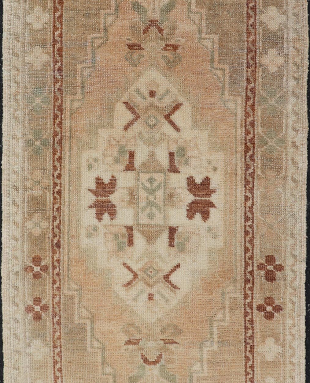 Vintage Turkish Oushak Rug in Teal Color with Geometric Medallion Design, Keivan Woven Arts / rug/ EN - 15919, country of origin / type: Turkey / Oushak, circa 1950 Measures: 1'10 x 3'6 Vintage Turkish Yasick Rug with Sub - Geometric Medallio... - Keivan Woven ArtsEN - 15919 - 24097Rug