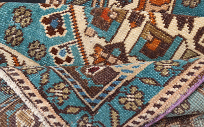 Vintage Turkish Oushak Rug in Teal Color with Geometric Medallion Design, Keivan Woven Arts / rug/ EN - 15920, country of origin / type: Turkey / Oushak, circa 1950 Measures: 1'10 x 3'6 Small Turkish small size in teal and multi colors wit... - Keivan Woven ArtsEN - 15920 - 24103Rug