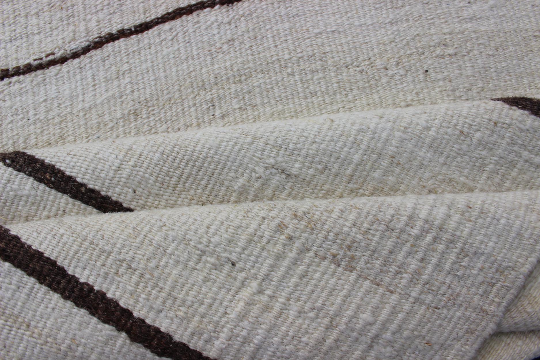 Minimalist Design Vintage Turkish Kilim Runner with Off white, Brown and Ivory. Keivan Woven Arts / rug EN - 16, country of origin / type: Turkey / Kilim, circa 1950 Measures: 2' x 8' This flat - woven Kilim runner from Turkey features an un... - Keivan Woven ArtsEN - 16 - 12585Rug