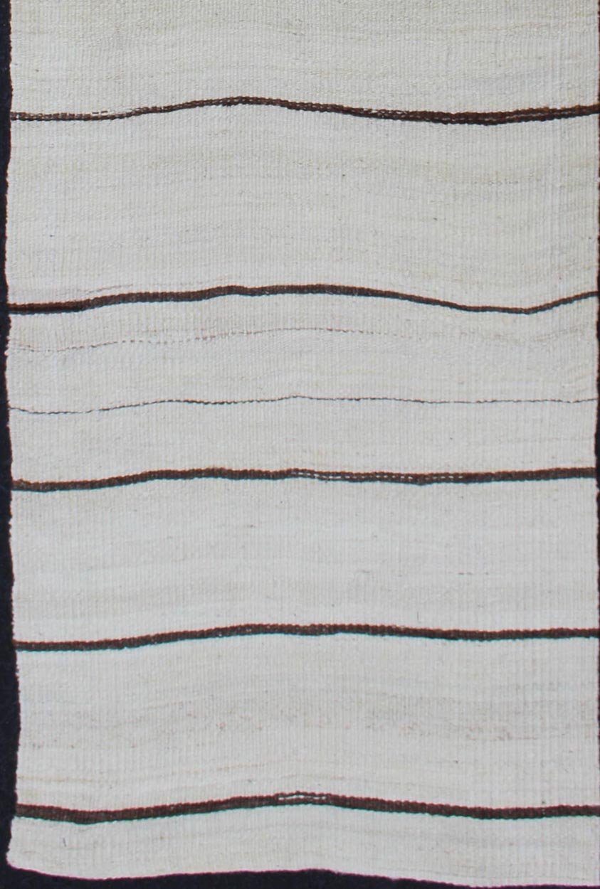 Minimalist Design Vintage Turkish Kilim Runner with Off white, Brown and Ivory. Keivan Woven Arts / rug EN - 16, country of origin / type: Turkey / Kilim, circa 1950 Measures: 2' x 8' This flat - woven Kilim runner from Turkey features an un... - Keivan Woven ArtsEN - 16 - 12585Rug