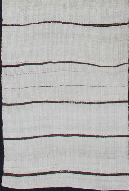Minimalist Design Vintage Turkish Kilim Runner with Off white, Brown and Ivory. Keivan Woven Arts / rug EN - 16, country of origin / type: Turkey / Kilim, circa 1950 Measures: 2' x 8' This flat - woven Kilim runner from Turkey features an un... - Keivan Woven ArtsEN - 16 - 12585Rug