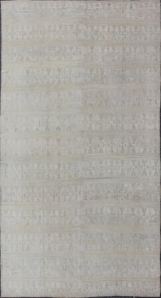 Shades of Cream Long Vintage Turkish Kilim Rug with All - Over Design kwarugs All - over design vintage Kilim rug turkey in cream and gray tones, rug en - 165003, country of origin / Type: Turkey / Kilim, circa 1950 Featuring a subtle all - over ... - Keivan Woven ArtsEN - 165003 - 9416Rug