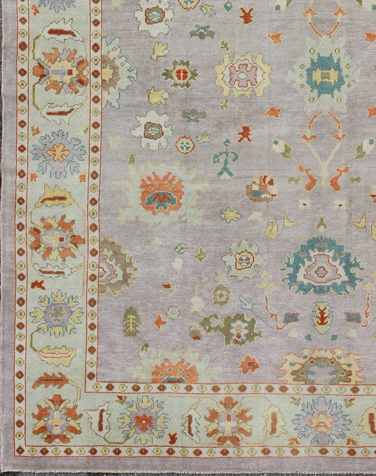 Large Turkish Oushak Rug with Colorful Palette and All - Over Design. Colorful Turkish Oushak Rug With All - Over Flower Design in Lavender, Light Green. kwarugs Large Turkish Oushak rug with colorful palette and all - over design, rug en - 165062, coun... - Keivan Woven ArtsEN - 165062 - 9012Rug