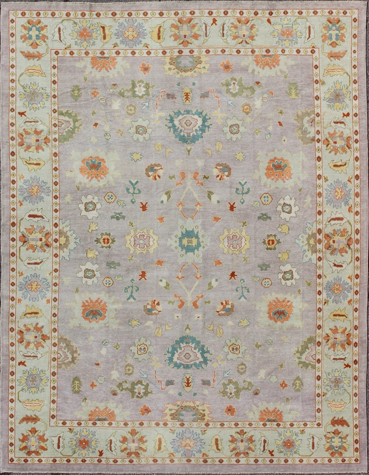 Large Turkish Oushak Rug with Colorful Palette and All - Over Design. Colorful Turkish Oushak Rug With All - Over Flower Design in Lavender, Light Green. kwarugs Large Turkish Oushak rug with colorful palette and all - over design, rug en - 165062, coun... - Keivan Woven ArtsEN - 165062 - 9012Rug