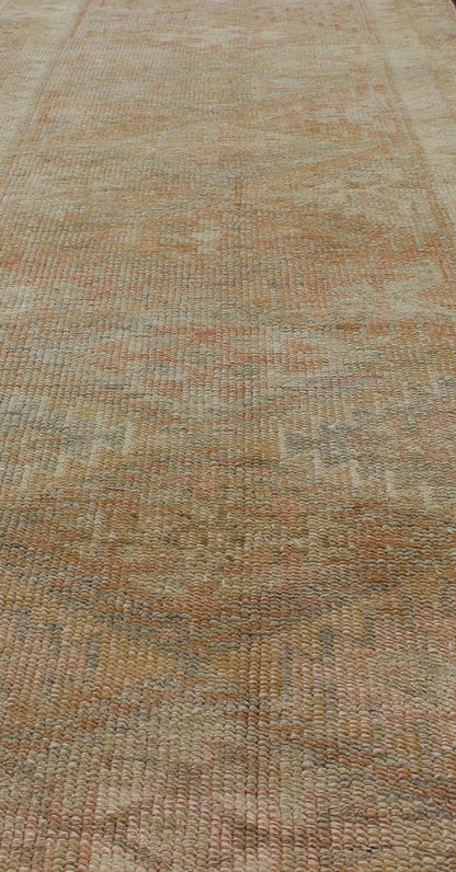 Vintage Turkish Oushak Runner with Geometric Medallion Design in Muted Orange Vintage Oushak runner from Turkey with medallion geometric design in subdued tones, Keivan Woven Arts / rug en - 165288, country of origin / type: Turkey / Oushak, circ... - Keivan Woven ArtsEN - 165288 - 11181Rug