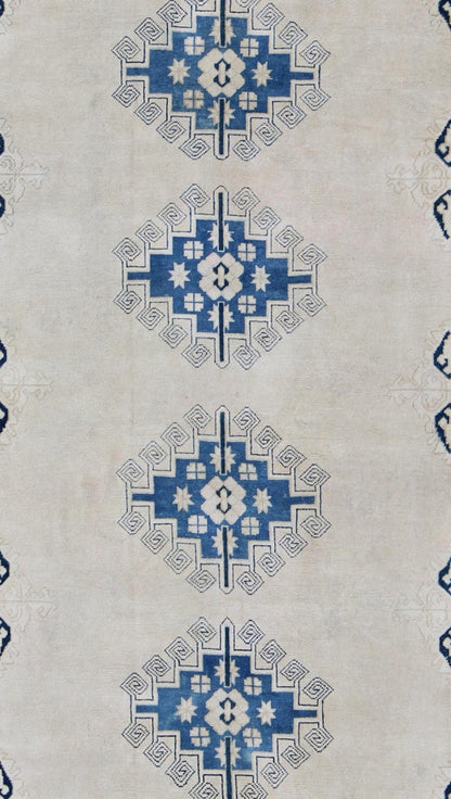 Cream and Blue Geometric Medallion Design Vintage Turkish Oushak Rug kwarugs Turkish vintage Oushak rug with Medallion geometric design in blue and cream, Keivan Woven Arts / rug en - 165347, country of origin / type: Turkey / Oushak, circa 1940 ... - Keivan Woven ArtsEN - 165347 - 9442Rug