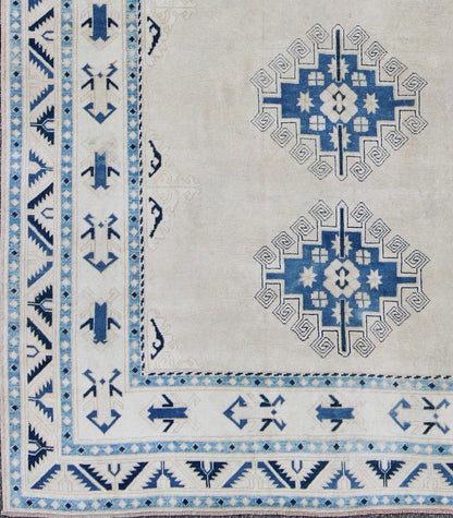 Cream and Blue Geometric Medallion Design Vintage Turkish Oushak Rug kwarugs Turkish vintage Oushak rug with Medallion geometric design in blue and cream, Keivan Woven Arts / rug en - 165347, country of origin / type: Turkey / Oushak, circa 1940 ... - Keivan Woven ArtsEN - 165347 - 9442Rug