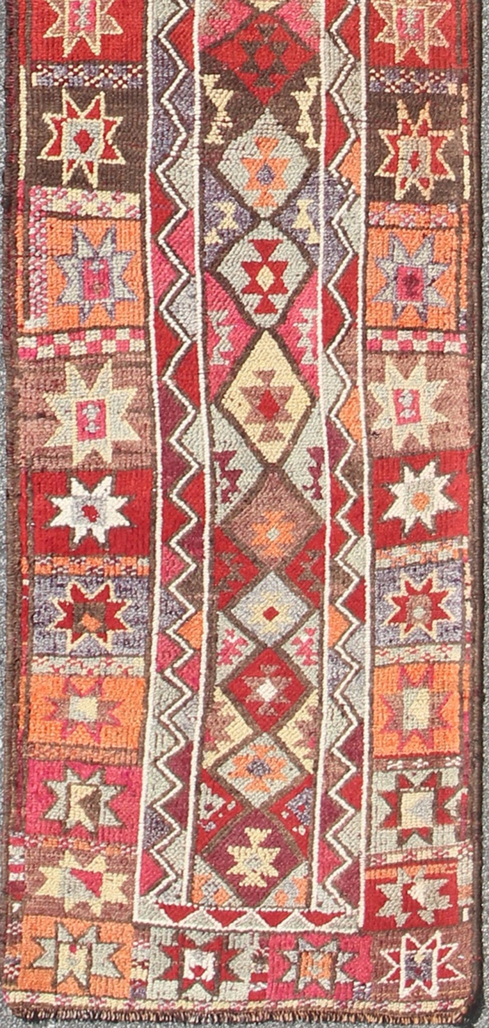 Multicolored Midcentury Turkish Kurdish Oushak runner with diamonds and Stars, rug en - 165398, country of origin / type: Iran / Kurdish Oushak, circa 1950 This Kurdish tribal rug was woven by Kurdish weavers in western Persia. The emphasis with t... - Keivan Woven ArtsEN - 165398 - 9032Rug