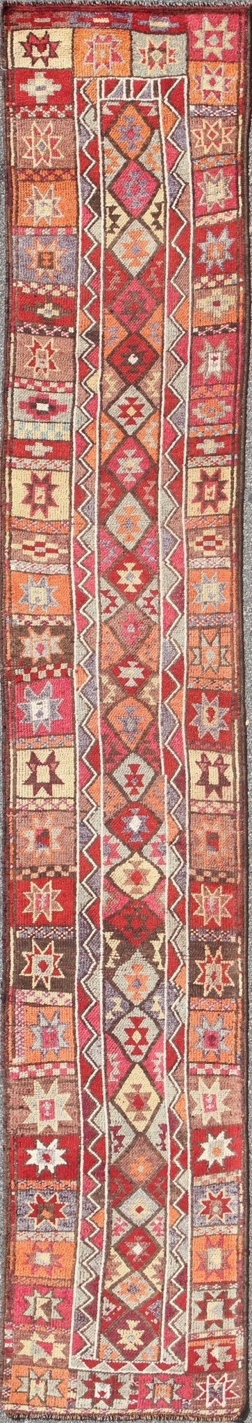 Multicolored Midcentury Turkish Kurdish Oushak runner with diamonds and Stars, rug en - 165398, country of origin / type: Iran / Kurdish Oushak, circa 1950 This Kurdish tribal rug was woven by Kurdish weavers in western Persia. The emphasis with t... - Keivan Woven ArtsEN - 165398 - 9032