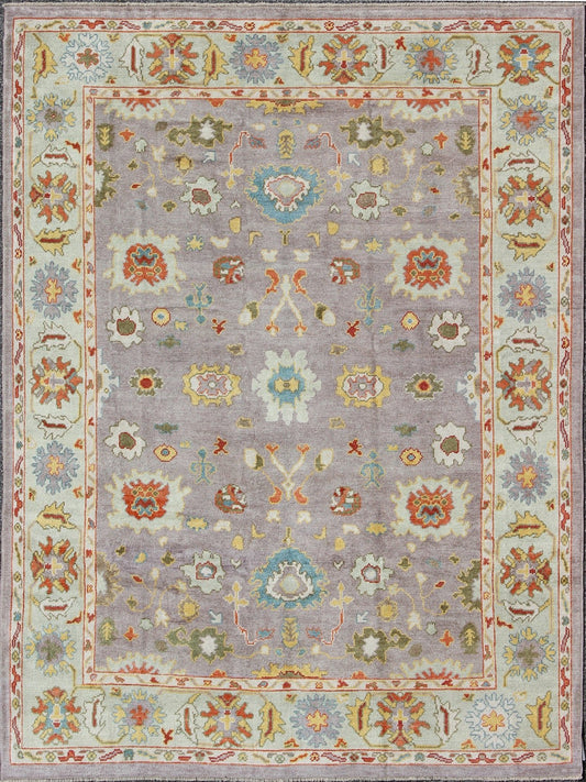 Turkish Oushak All - Over Flower Design. Colorful Turkish Oushak Rug with All - Over Flower Design in Lavender, Light Green Beautiful Turkish Oushak rug with colorful palette and all - over flower design, Keivan Woven Arts/rug en - 165630, country of or... - Keivan Woven ArtsEN - 165630 - 9040Rug